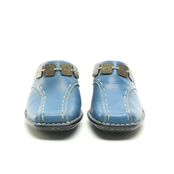 NWT Tsonga Leather Slip-In Square Toe Mules & Clogs Women 6 Shoe Blue/Black - Picture 5 of 16